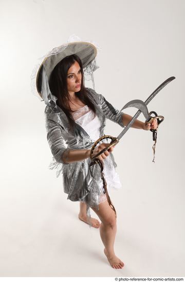 Woman Adult Athletic White Fighting with sword Standing poses Casual