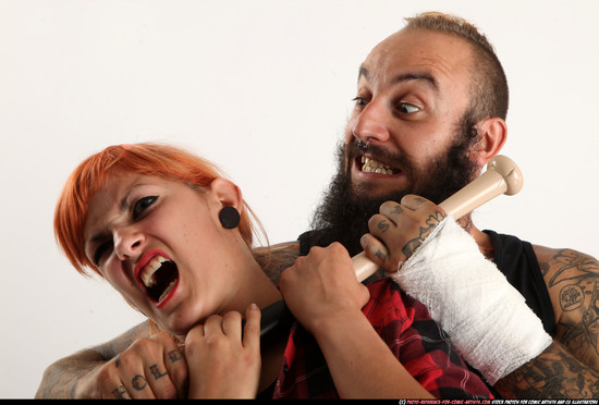 Man Athletic White Standing poses Casual Fighting with bat