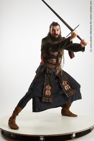 Man Adult Athletic Fighting with sword Standing poses Costumes