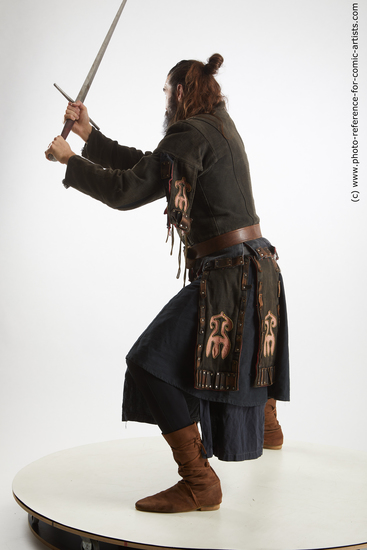 Man Adult Athletic Fighting with sword Standing poses Costumes