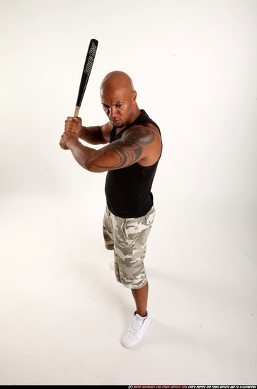 Man Adult Athletic Black Standing poses Casual Fighting with bat