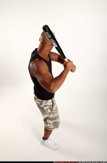 Man Adult Athletic Black Standing poses Casual Fighting with bat