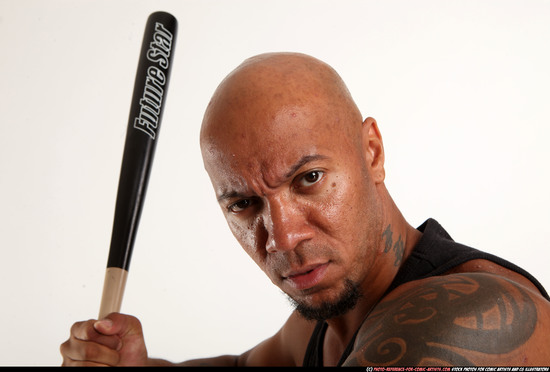 Man Adult Athletic Black Standing poses Casual Fighting with bat