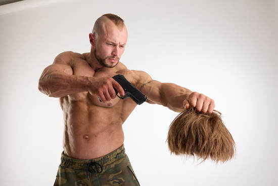 Man Adult Muscular White Fighting with gun Execution Pants