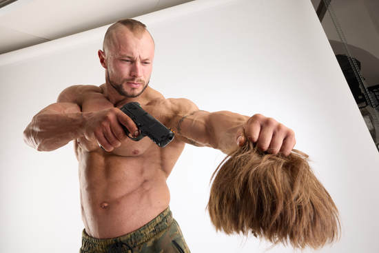 Man Adult Muscular White Fighting with gun Execution Pants