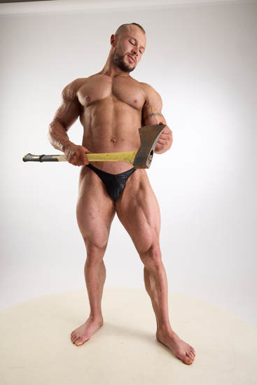 Man Adult Muscular White Holding Standing poses Underwear