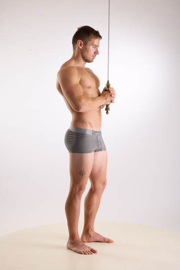 Man Adult Muscular White Holding Standing poses Underwear