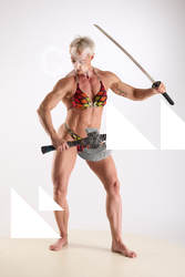 Eneli Fighting Pose With Sword and Axe