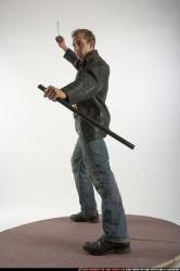 Man Adult Athletic White Fighting with sword Standing poses Casual