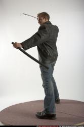 Man Adult Athletic White Fighting with sword Standing poses Casual