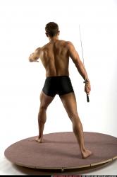 Man Adult Athletic White Fighting with sword Standing poses Underwear