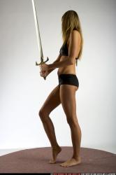 Woman Adult Athletic White Fighting with sword Standing poses Underwear