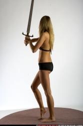 Woman Adult Athletic White Fighting with sword Standing poses Underwear
