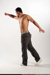 Man Adult Athletic White Fighting with knife Moving poses Pants