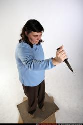 Woman Old Chubby White Fighting with knife Standing poses Casual