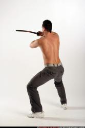 Man Adult Athletic White Fighting with sword Standing poses Pants