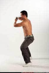 Man Adult Athletic White Fighting with sword Standing poses Pants