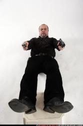 Man Old Chubby White Fighting with gun Laying poses Casual