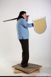 Woman Old Chubby White Fighting with sword Standing poses Casual