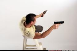 Man Adult Athletic White Fighting with gun Moving poses Sportswear