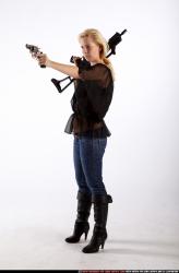 Woman Young Athletic White Fighting with gun Standing poses Casual