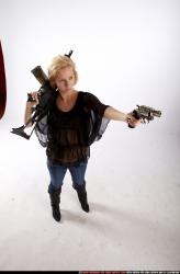 Woman Young Athletic White Fighting with gun Standing poses Casual