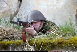 Man Adult Average White Fighting with rifle Laying poses Army