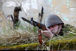 Man Adult Average White Fighting with rifle Laying poses Army