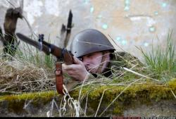 Man Adult Average White Fighting with rifle Laying poses Army