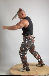 Man Adult Muscular White Fighting with knife Standing poses Army