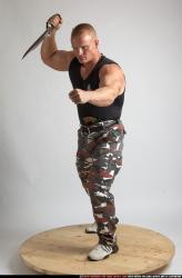 Man Adult Muscular White Fighting with knife Standing poses Army