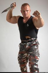 Man Adult Muscular White Fighting with knife Standing poses Army