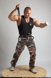 Man Adult Muscular White Fighting with knife Standing poses Army