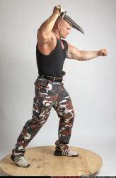 Man Adult Muscular White Fighting with knife Standing poses Army