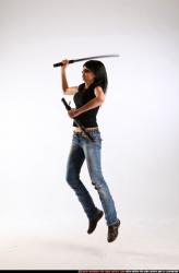 Woman Adult Athletic White Fighting with sword Moving poses Sportswear