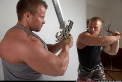 Adult Muscular White Fighting with sword Standing poses Casual Men