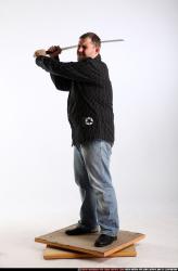 Man Adult Chubby White Fighting with sword Standing poses Casual