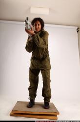 Woman Young Athletic Black Fighting with submachine gun Standing poses Army