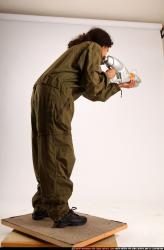 Woman Young Athletic Black Fighting with submachine gun Standing poses Army