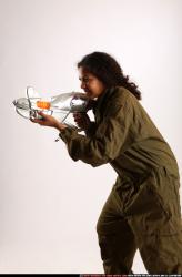 Woman Young Athletic Black Fighting with submachine gun Standing poses Army