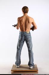 Man Young Athletic White Fighting with submachine gun Standing poses Pants