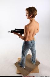 Man Young Athletic White Fighting with submachine gun Standing poses Pants