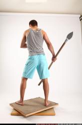 Man Adult Athletic White Fighting with spear Standing poses Sportswear