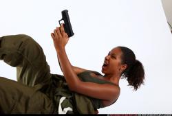 Woman Adult Athletic Black Fighting with gun Moving poses Army