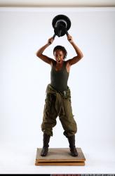 Woman Young Athletic Black Throwing Standing poses Army