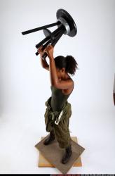 Woman Young Athletic Black Throwing Standing poses Army