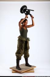 Woman Young Athletic Black Throwing Standing poses Army