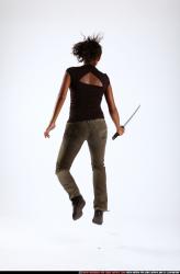 Woman Young Athletic Black Fighting with sword Moving poses Casual