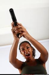 Woman Young Athletic Black Fighting with gun Standing poses Army