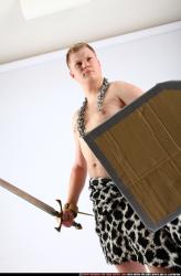 Man Adult Average White Fighting with sword Standing poses Underwear